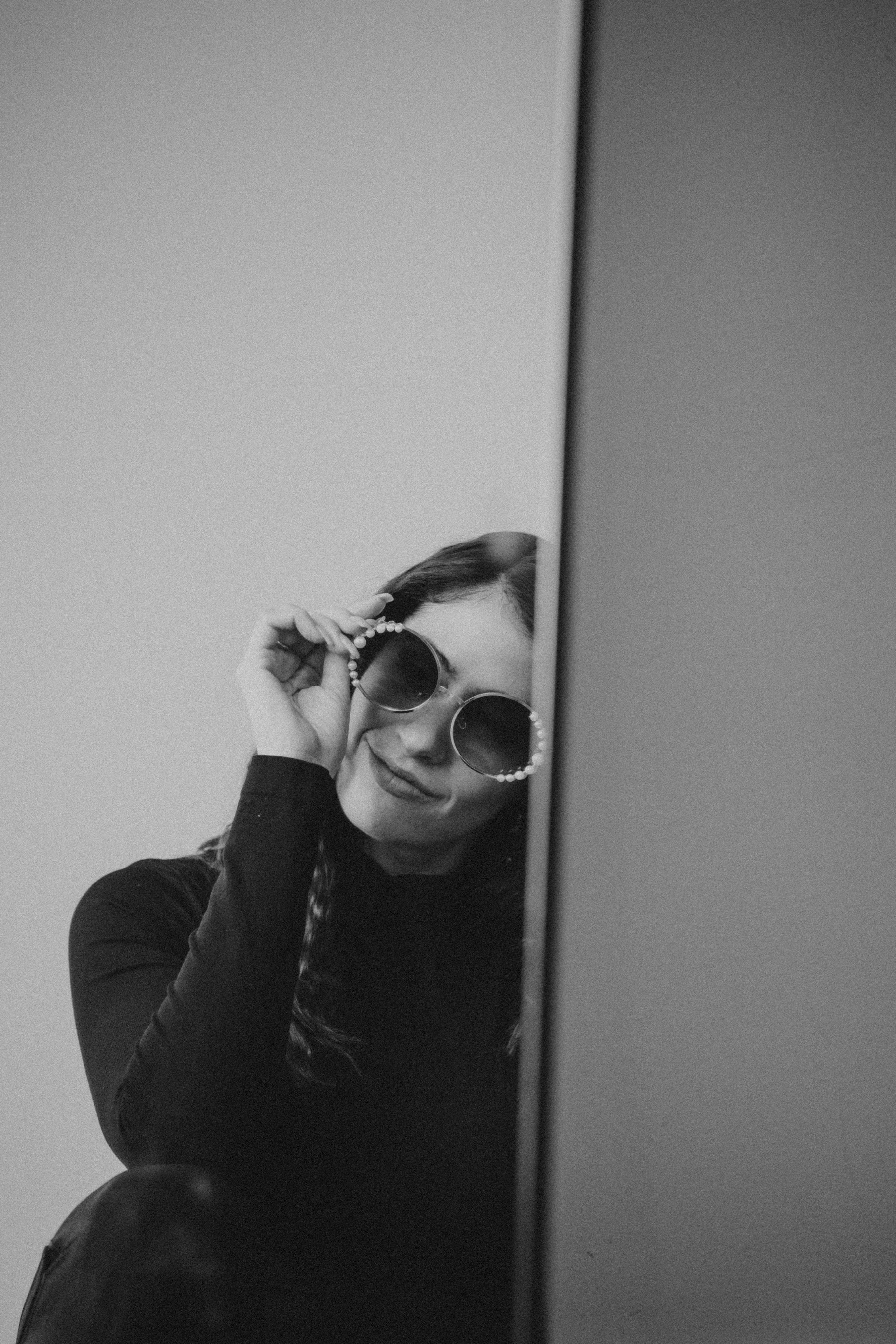 Natalie reflected in a studio mirror.